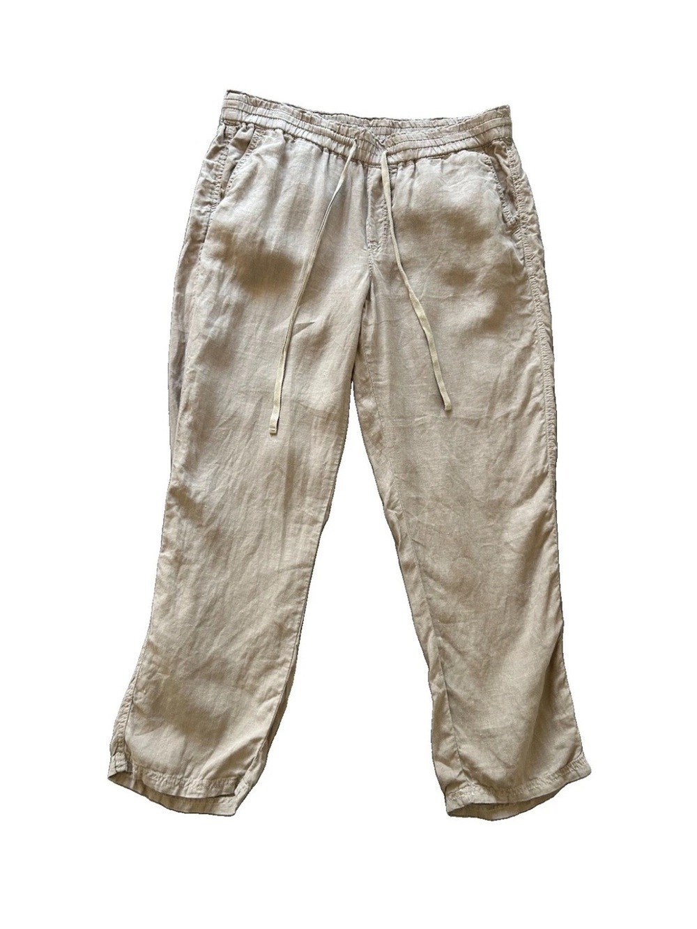 Caslon Womens M 100% Linen Pants Flax Beige Drawstring Elastic Waist